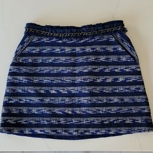 Ramy Brook Shawni Blue Woven Stripe Mini Skirt Chain Waist 12